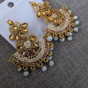Beautiful Earrings Indian Style Inspired Gold and Ivory